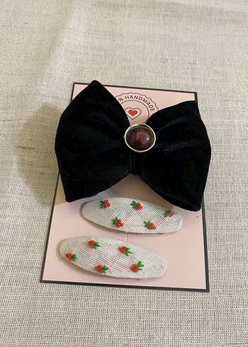 Bordo Nakışlı Gotik Fiyonk ve Çiçekli Toka Seti - Görsel 2