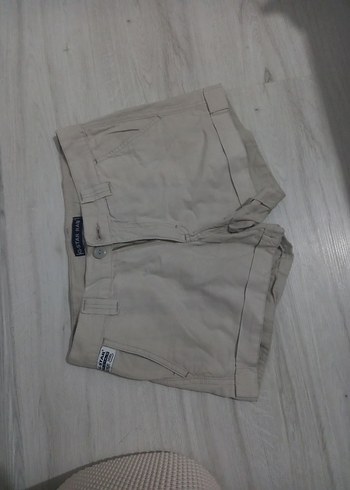 Bej Keten Mini Şort