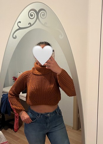 Boğazlı Fit Örme Kiremit rengi Kadın Kazak