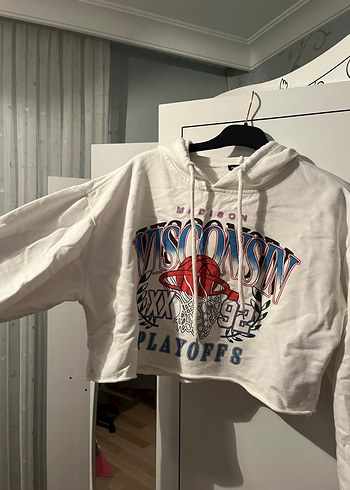Kadın Beyaz Baskılı Kapüşonlu Sweatshirt