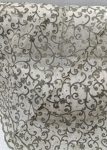 İşlemeli,simli,desenli salon örtüsü seti.12küçük,1 masa,1 büyük - Görsel 3