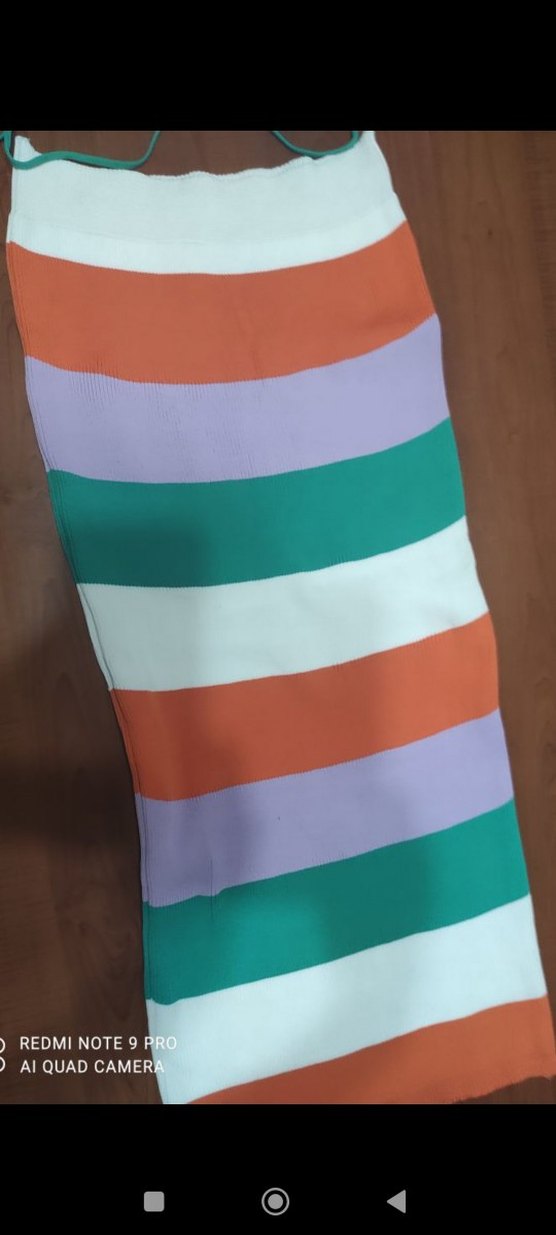 Çizgili Mini Halter Yaka Örme Atlet ve Etek takımı - Görsel 2