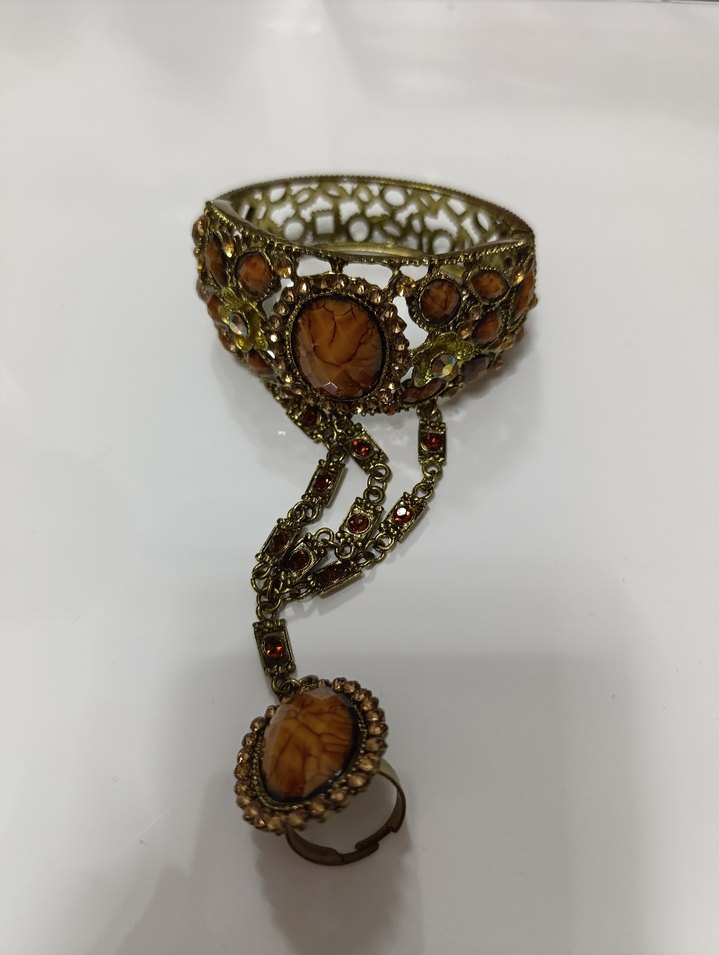 İşlemeli Zincir Detaylı Bohem Altın Bileklik - Görsel 2