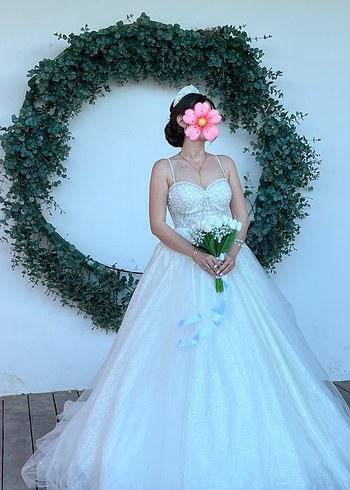 36 Beden beyaz Renk Aysira Marka, Straplez Bohem A Kesim Uzun Gelinlik.
