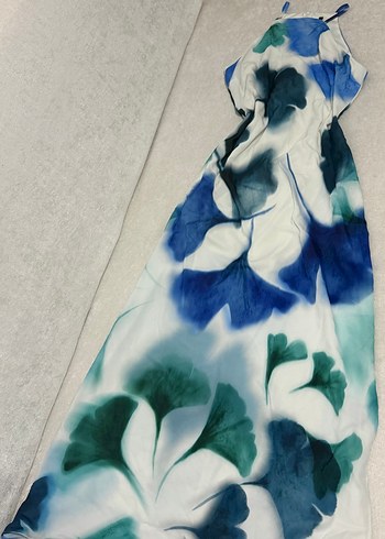 38 Beden Mavi Batik Desenli Uzun Kadın Elbise