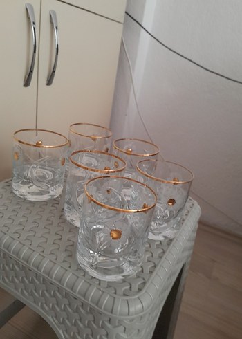 Altın Renkli İşlemeli 6'lı Cam Bardak Seti - Görsel 2