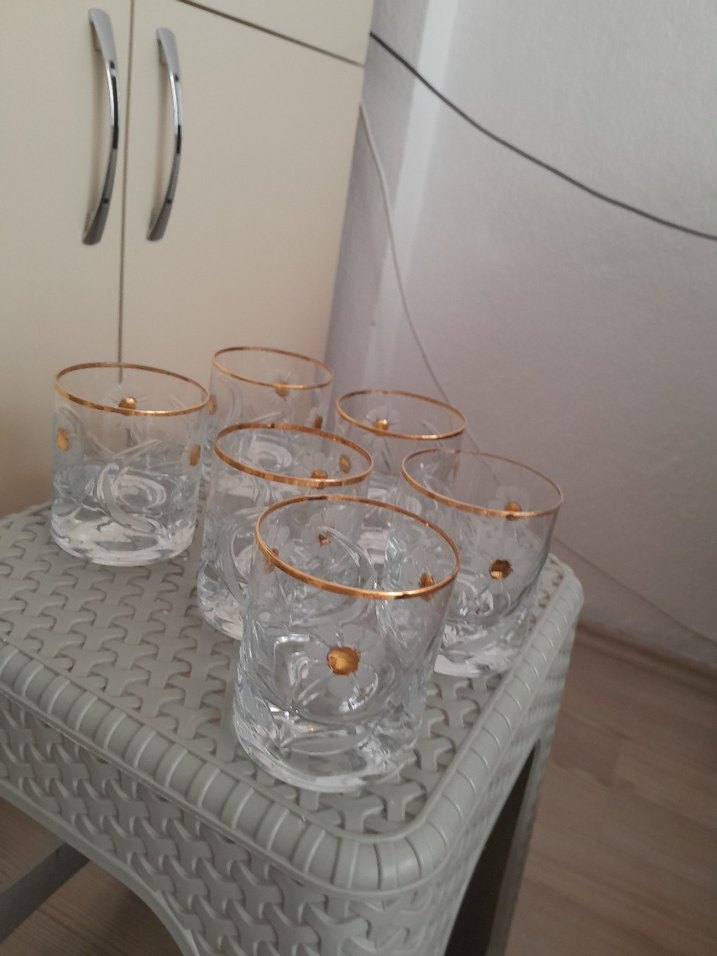 Altın Renkli İşlemeli 6'lı Cam Bardak Seti - Görsel 2