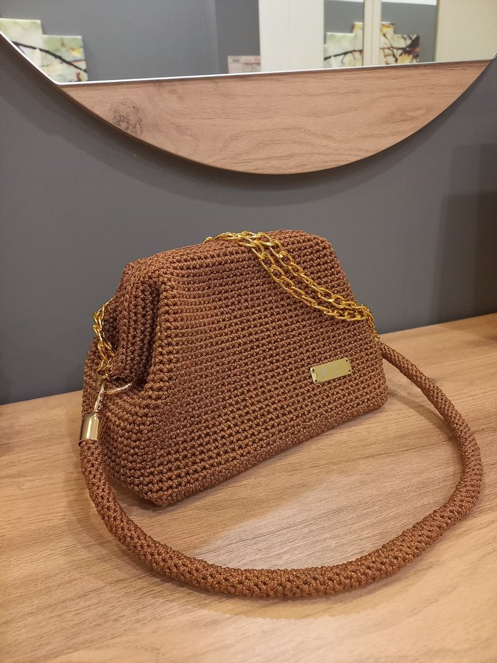 Bohem Tarz Örgü Kahverengi Kadın Çanta - Görsel 2