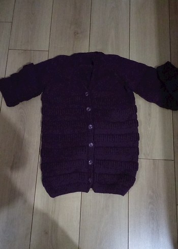 Mor Örgü Düğmeli Uzun Kollu Hırka - Görsel 2