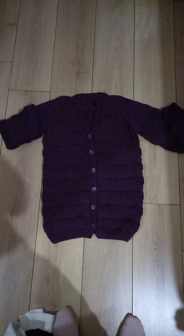 Mor Örgü Düğmeli Uzun Kollu Hırka - Görsel 2