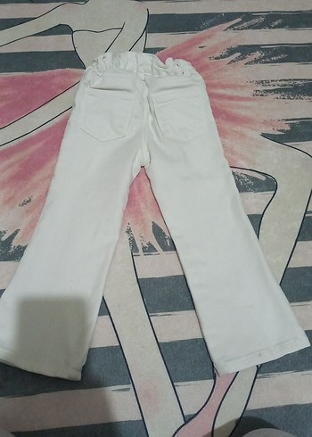 Beyaz Pamuklu Kemerli Kız Çocuk Pantolonu - Görsel 2