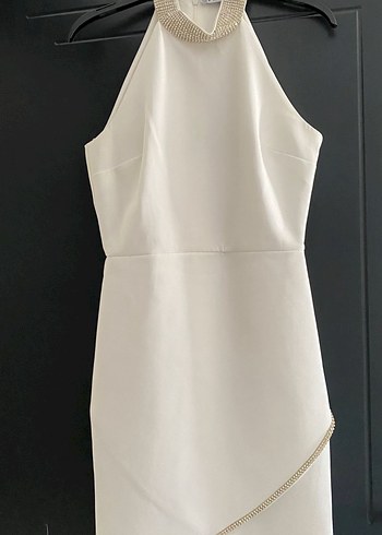 Beyaz Drapeli Mini Mezuniyet Elbisesi - Görsel 4