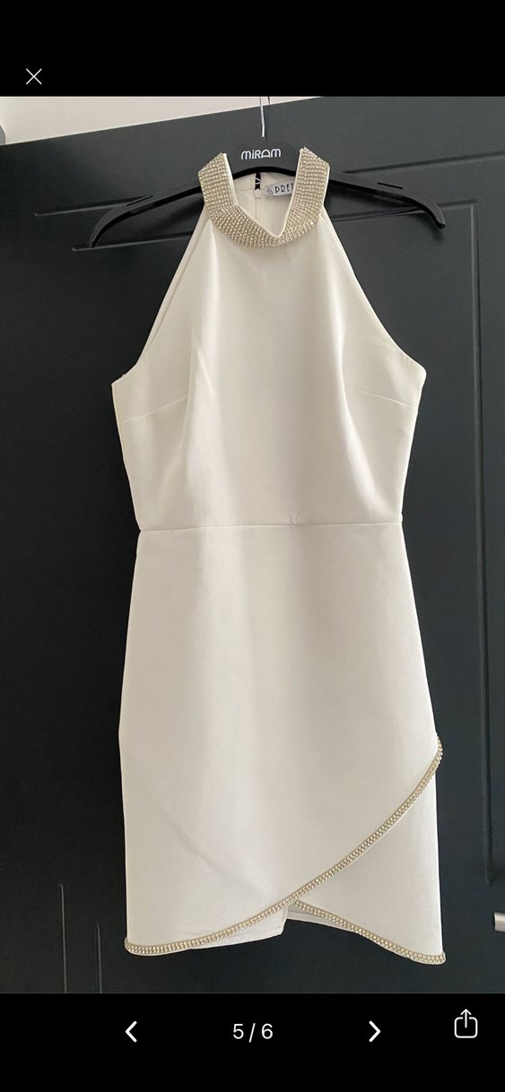 Beyaz Drapeli Mini Mezuniyet Elbisesi - Görsel 4