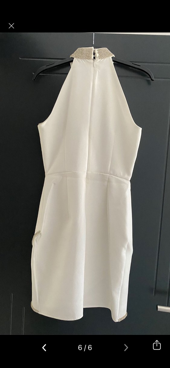 Beyaz Drapeli Mini Mezuniyet Elbisesi - Görsel 3