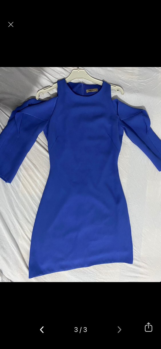 Mavi Omuz detaylı Uzun Kollu Mini Elbise - Görsel 3