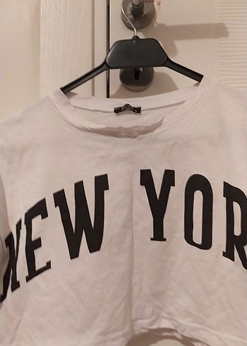 s Beden Beyaz Baskılı Crop Top