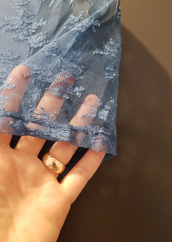 mavi Dantel Mini Elbise - Görsel 2