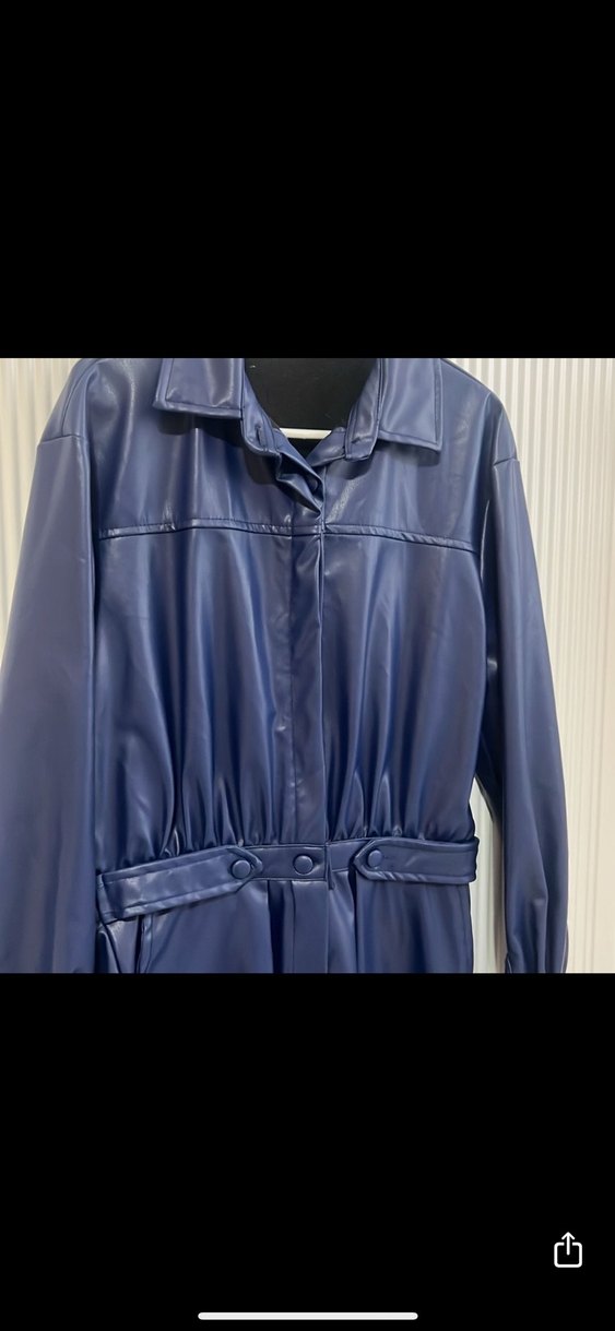 Kadın Mavi Deri Kemerli Mini Tulum - Görsel 3