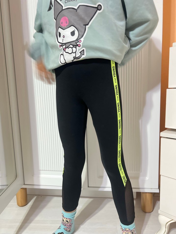 Kız Çocuk Siyah Yan Şeritli Tayt - Görsel 3