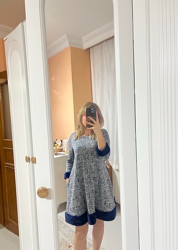 Gri Triko Midi Elbise - Görsel 5