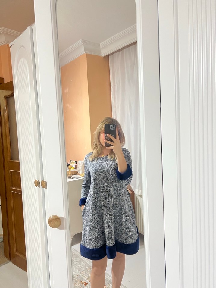 Gri Triko Midi Elbise - Görsel 5