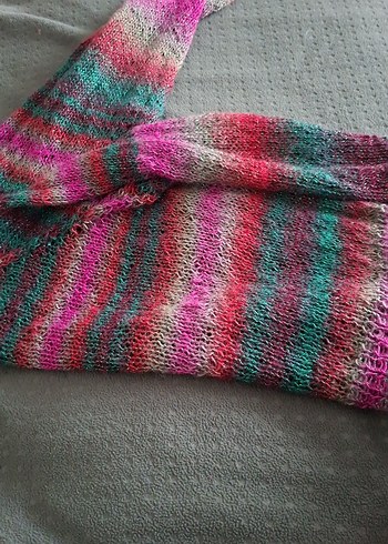 Parlak Çok Renkli Kız Çocuk Triko Panço - Görsel 2