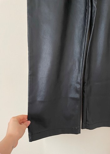 Kadın Siyah Deri Kemerli Uzun Kumaş Pantolon - Görsel 3