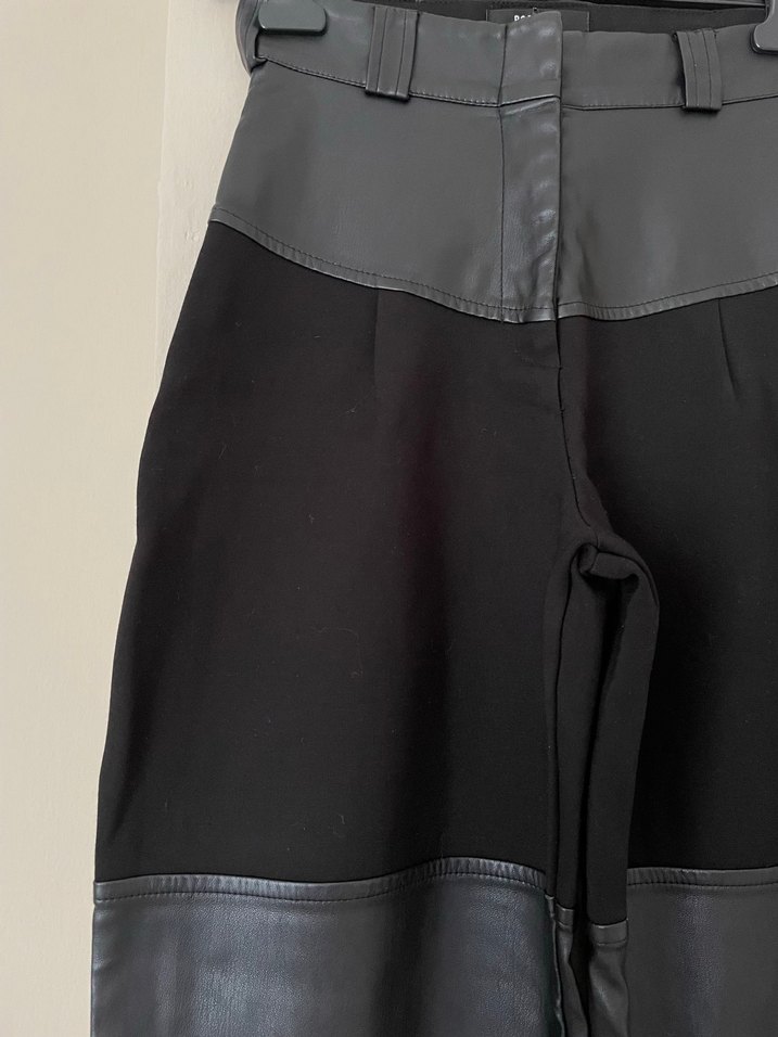 Kadın Siyah Deri Kemerli Uzun Kumaş Pantolon - Görsel 2