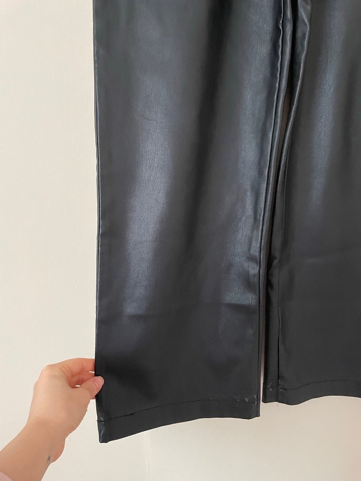 Kadın Siyah Deri Kemerli Uzun Kumaş Pantolon - Görsel 3