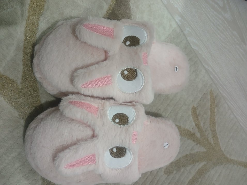 Kızlar için Pembe Peluş Tavşan Ev Terliği - Görsel 2