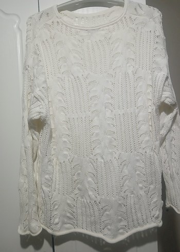 Bohem Tarz Beyaz Uzun Kollu Örgü Kazak - Görsel 2