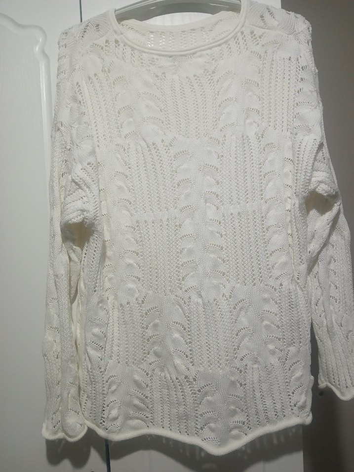 Bohem Tarz Beyaz Uzun Kollu Örgü Kazak - Görsel 2