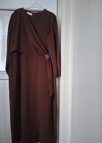 Kahverengi Uzun Kollu Kadın Elbise - Görsel 2