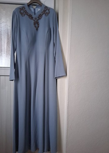 Uzun Gri V Yaka Kadın Elbise - Görsel 2