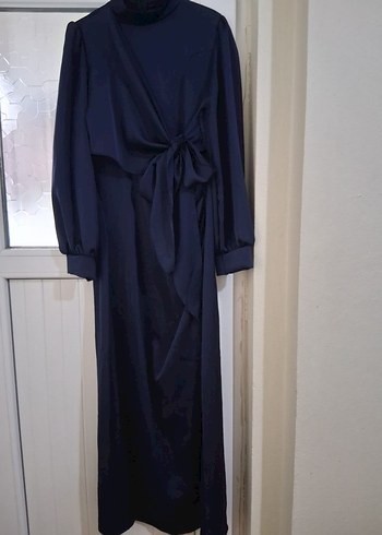 Lacivert Drapeli Uzun Kadın Elbise - Görsel 2