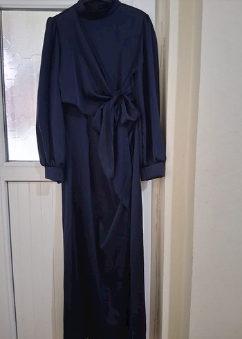 Lacivert Drapeli Uzun Kadın Elbise - Görsel 3