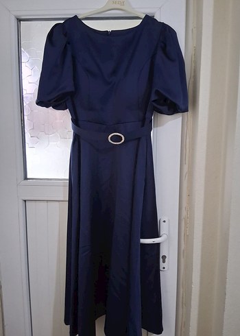 Kemerli Lacivert Uzun Kadın Elbise - Görsel 2