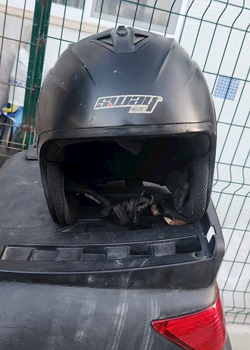 Siyah Parlak Biker Motosiklet Kaskı camsız - Görsel 5