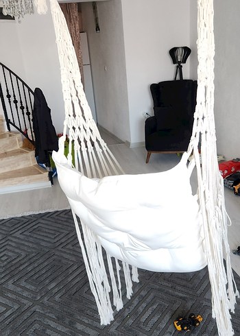 Beyaz Pamuklu Makrome Salıncak - Görsel 6