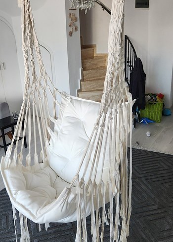 Beyaz Pamuklu Makrome Salıncak - Görsel 5