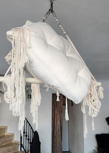 Beyaz Pamuklu Makrome Salıncak - Görsel 7