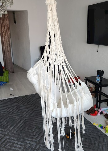 Beyaz Pamuklu Makrome Salıncak - Görsel 3