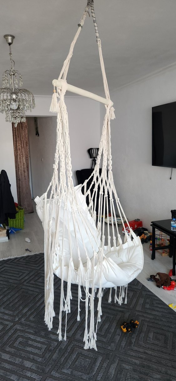 Beyaz Pamuklu Makrome Salıncak - Görsel 4