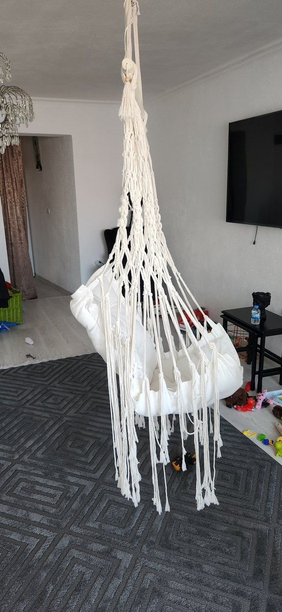 Beyaz Pamuklu Makrome Salıncak - Görsel 3