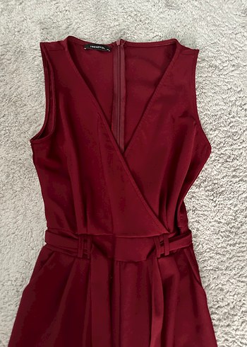 Bordo Kemerli V Yaka Kadın Tulum