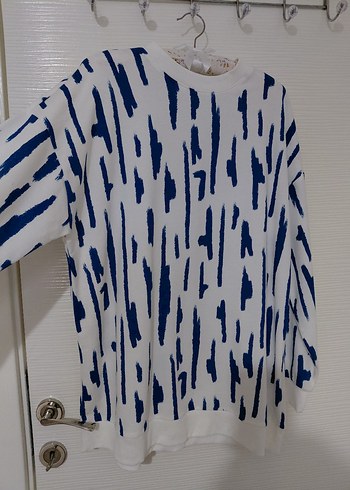 Mavi Beyaz Batik Desenli Hamile Sweatshirt