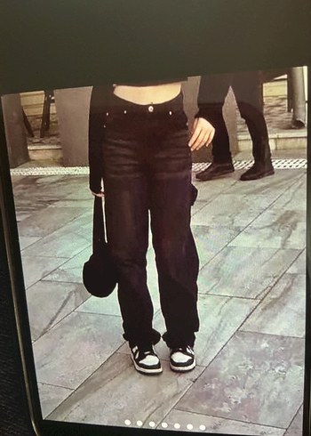 Siyah Bol Kesim Midi Kadın Kot Pantolon - Görsel 6