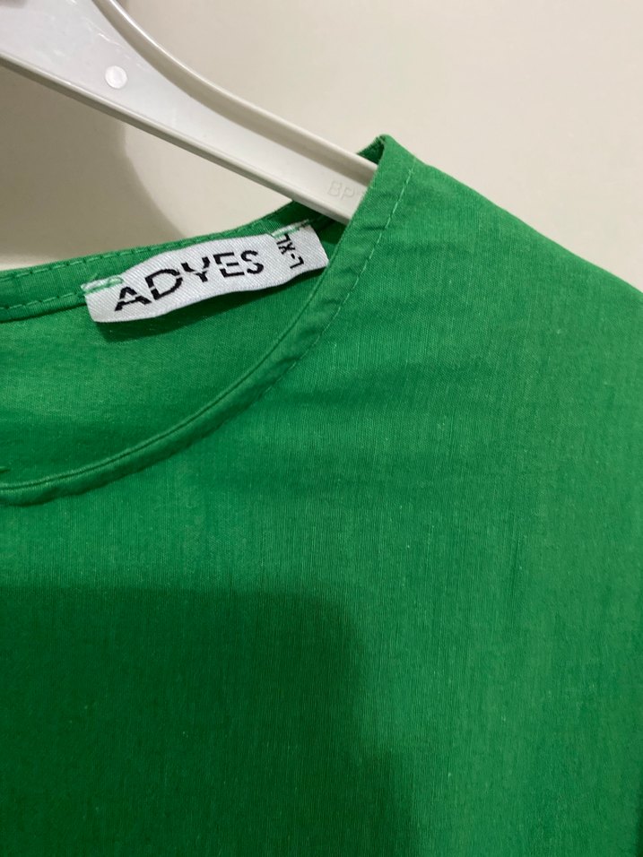 Yeşil Uzun Keten Elbise, Fırfırlı, Bol Kesim - Görsel 4