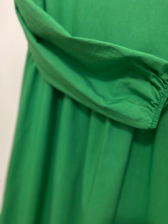 Yeşil Uzun Keten Elbise, Fırfırlı, Bol Kesim - Görsel 3