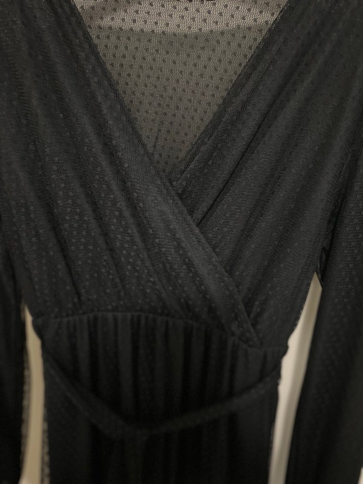 Siyah Uzun V Yaka elbise - Görsel 3